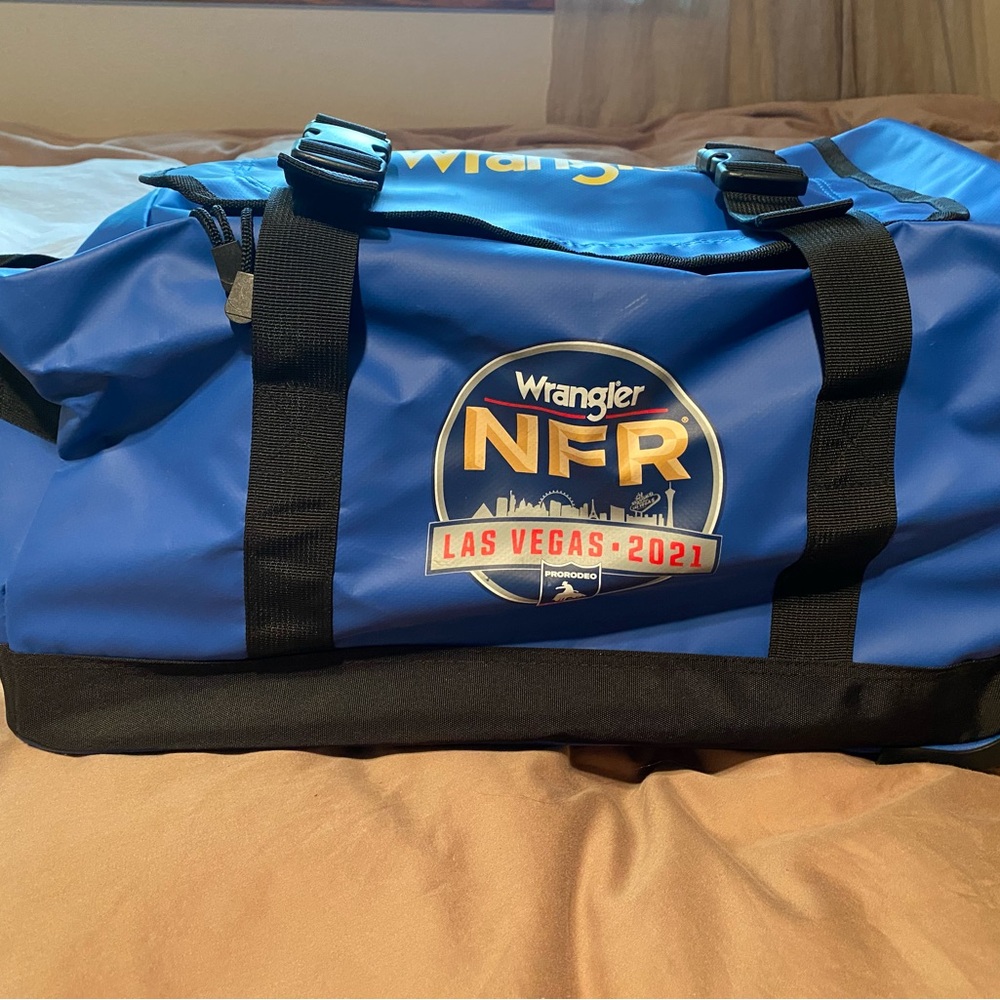 Wrangler Blue NFR Las Vegas 2021 Duffel Bag with Black Straps